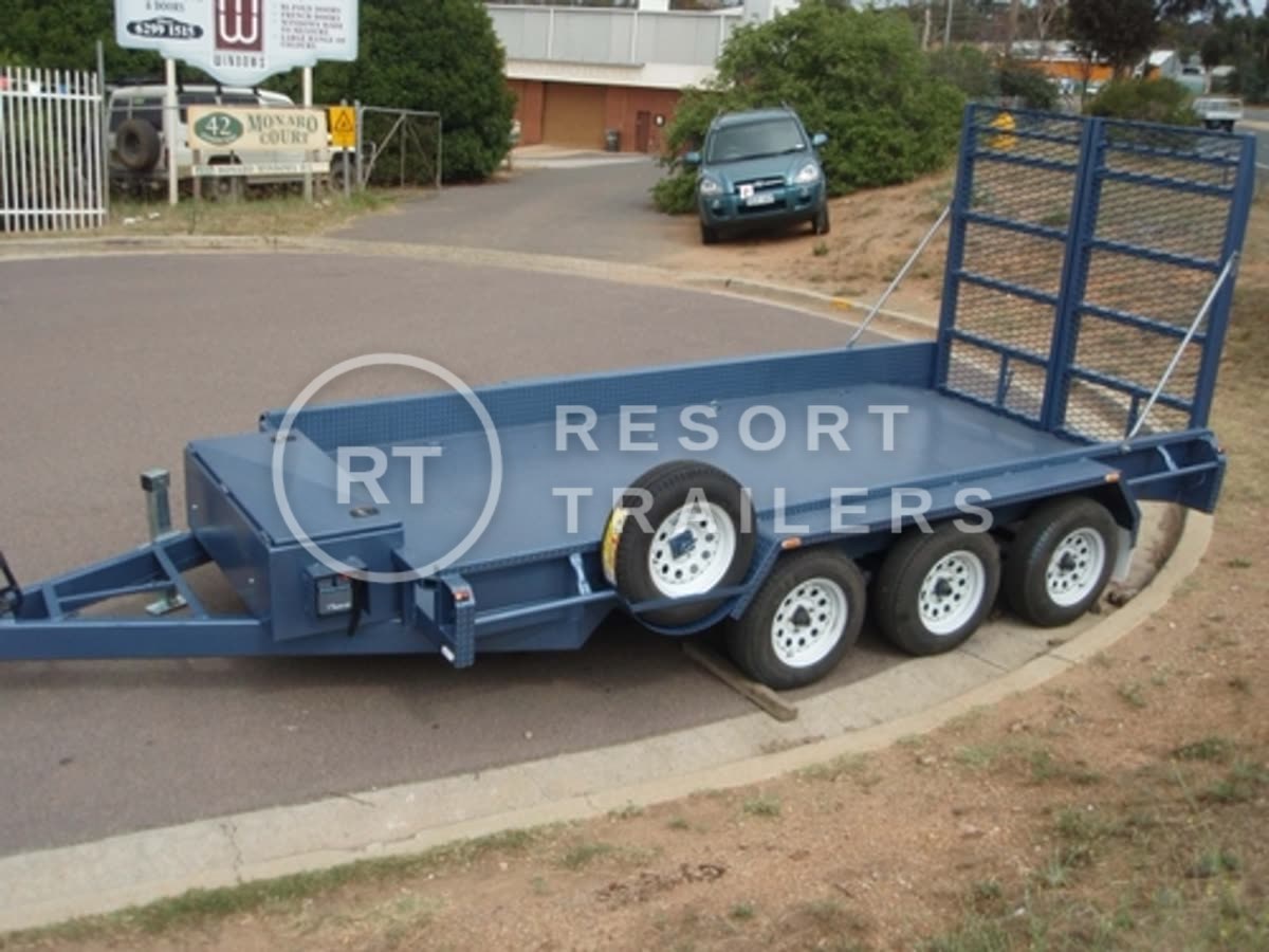 Triple axle vehicle trailer wth site box and spare wheel made for JOHN findley — built by Resort Trailers