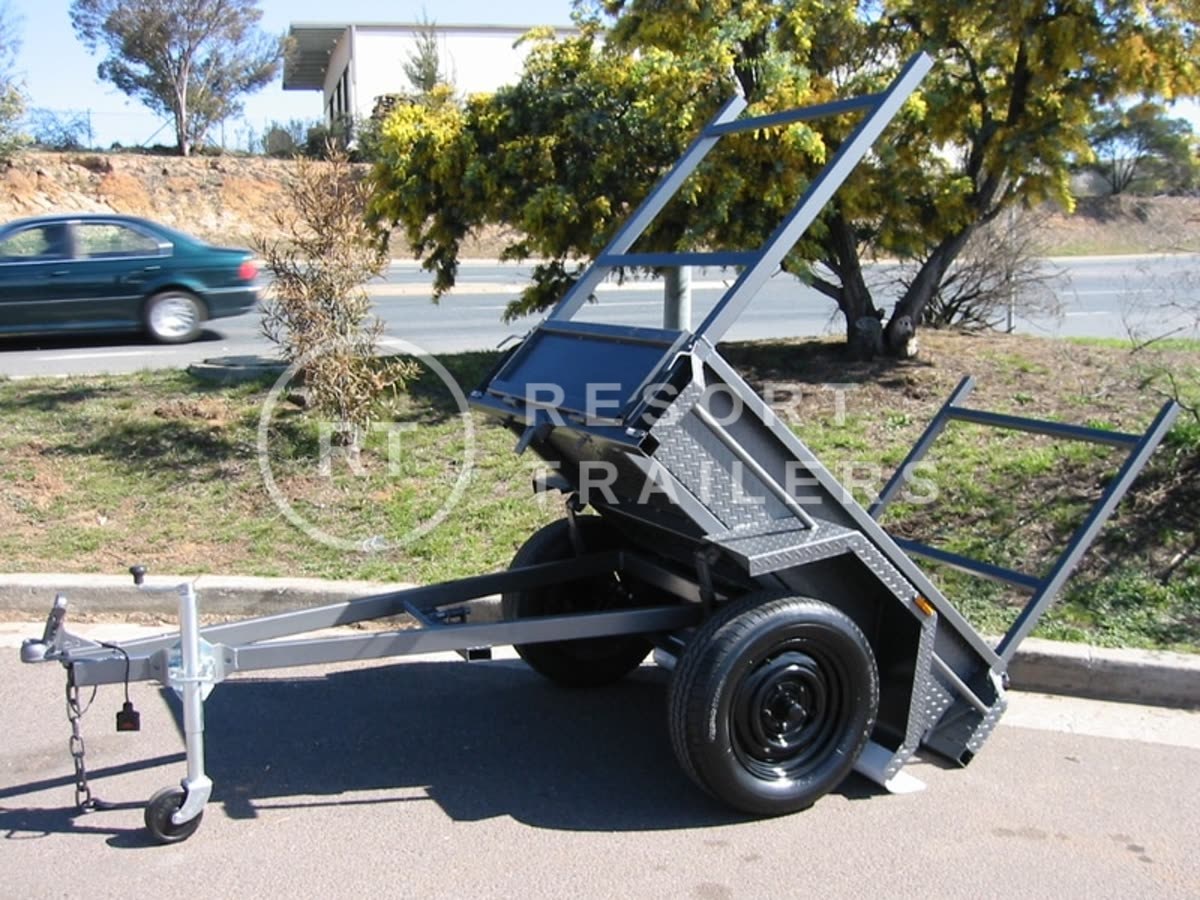 Tipping box trailer with jockey wheel — built by Resort Trailers